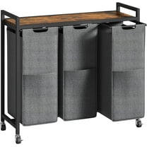 Laundry Sorter 3 Section, Laundry Hamper with Wheels, 3 × 11.5 Gal (43.4L), Rolling Laundry Basket, Pull-Out and Removable Oxford Fabric Laundry Bags, Rustic Brown and Grey
