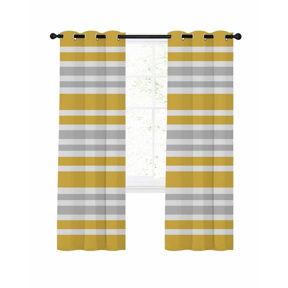 Ginger Yellow Stripes Blackout Curtains, Light Blocking Print Window Curtains, Modern Minimalist Horizontal Lines Thermal Insulated Window Drapes for Living Room 2 Panels, 104"W x 72"L