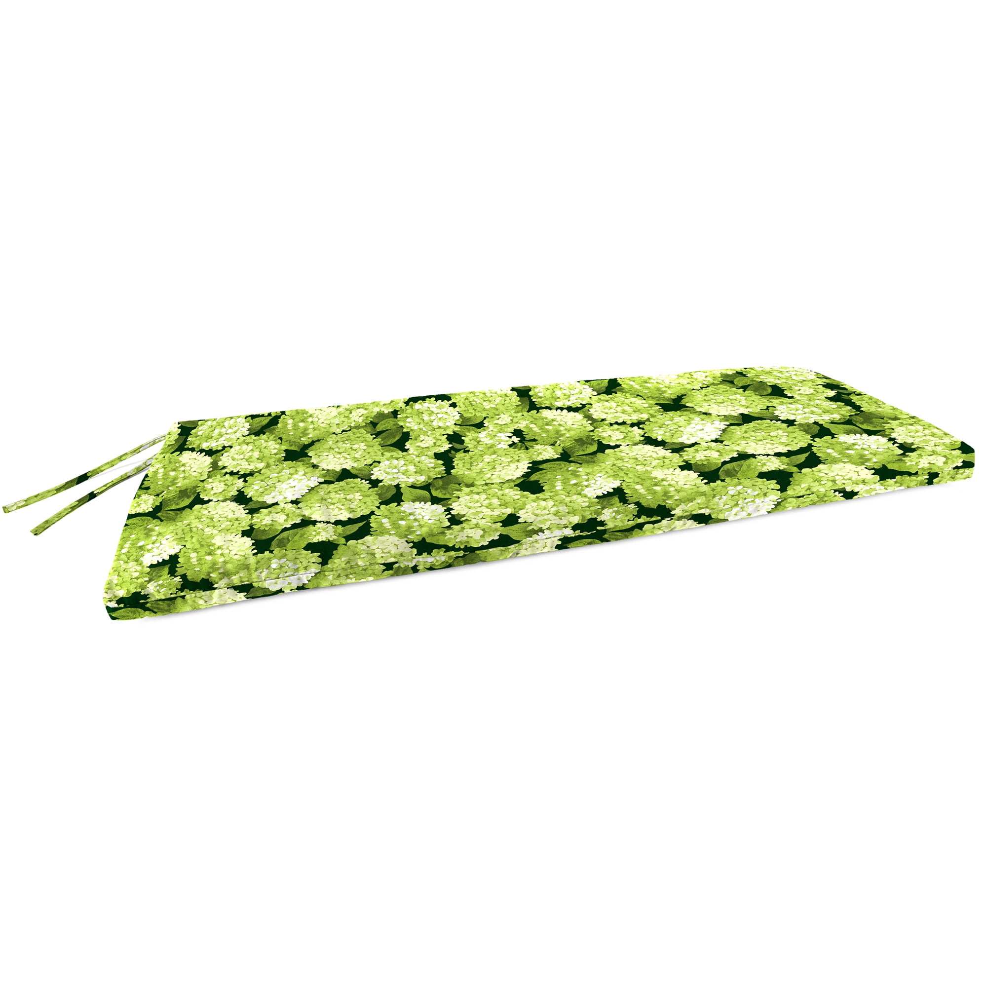 Jordan Manufacturing 47" x 16" Hydrangea Forest Green Floral Rectangular Outdoor Settee Swing Bench Cushion with Ties