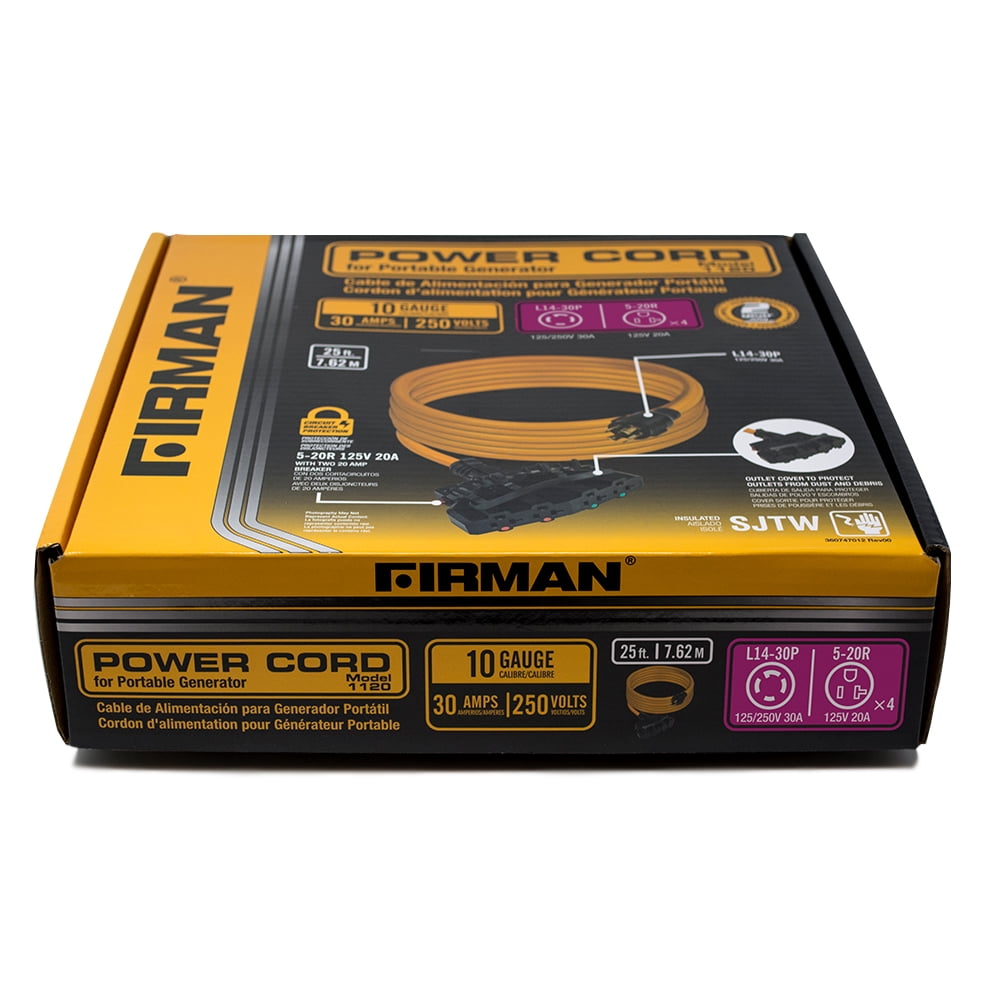 Firman 25ft Heavy Duty L14-30P to 4x5-20R Generator cord