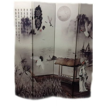 ORE International 4-Panel 'Poet's Dream' Chinese Painting Room Divider