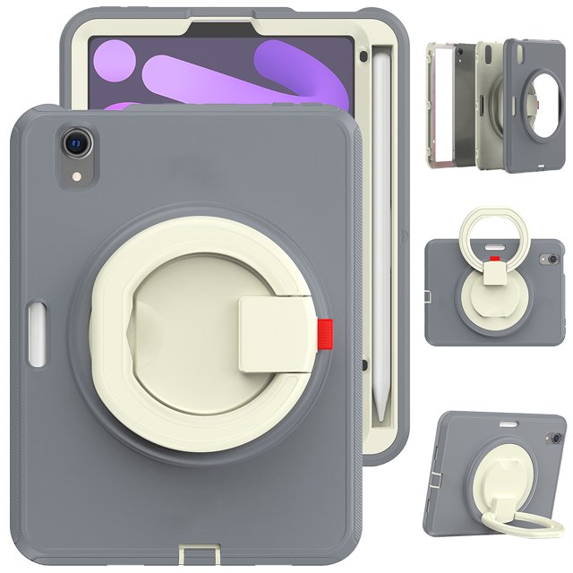 360 Rotation Hand Grip Hard TPU Tablet Case For Ipad Mini 6 8.3Inch 2021 Shockproof Cover With Pencil Slot grey