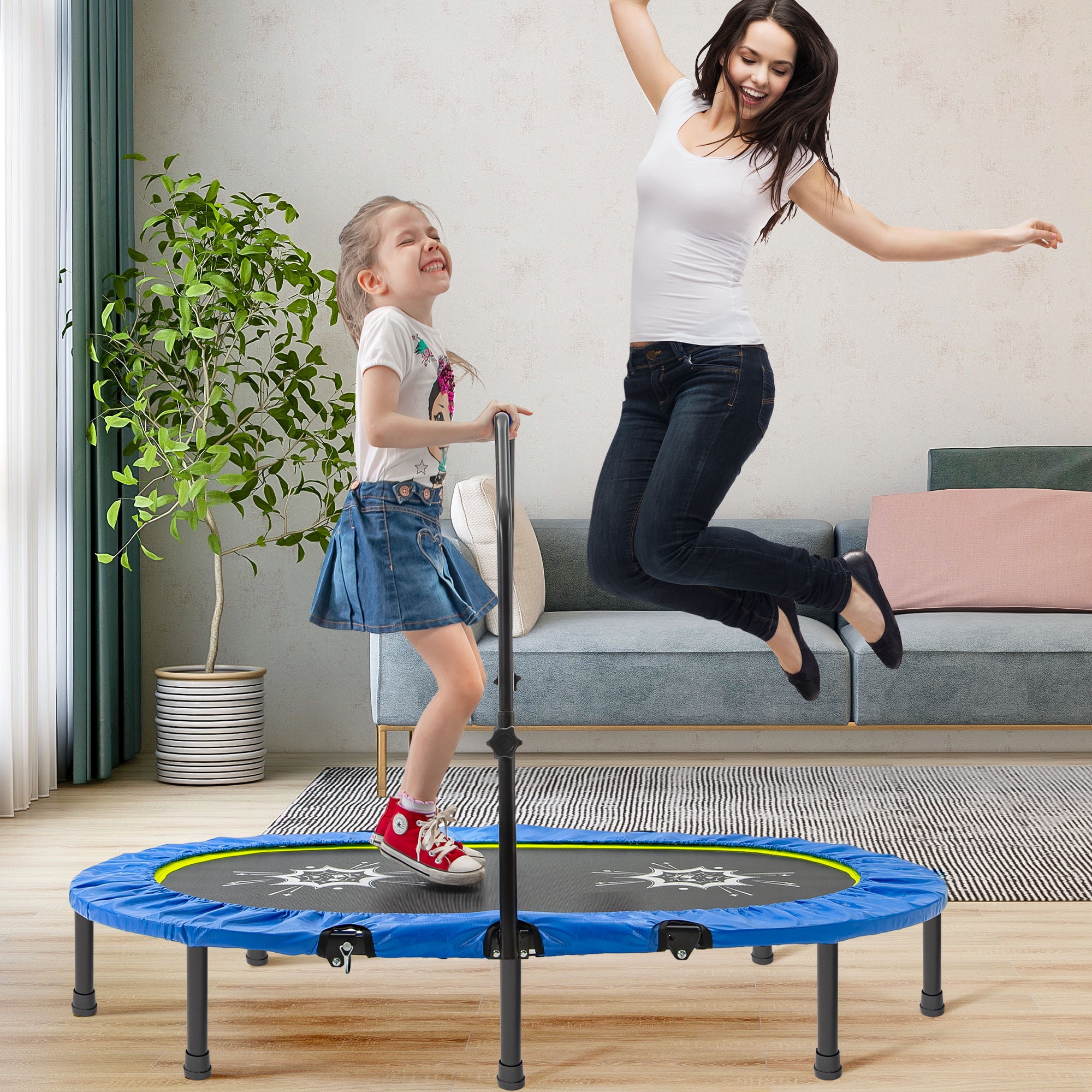 Mini 2 Kids ExerciseTrampoline Jump 56" with Handle Balancing Foldable Workout 