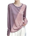 thumbnail image 5 of VEKDONE Womens Striped Crew Neck T-Shirt Long Sleeve Loose Fit Lightweigh Blouses Casual Stretchy Comfy Thin Loungewear Pink L, 5 of 5