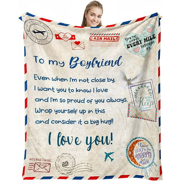 Long Distance Relationship Gifts for Boyfriend, Unique Long Distance Gifts for Him from Girlfriend, Best Birthday Gifts for Your Boyfriend, Thoughtful Presents for Boyfriend Throw Blanket 60 x 50 Inch