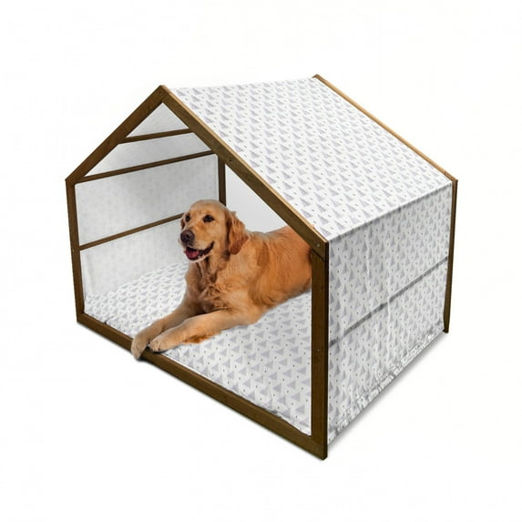 Scandinavian Pet House, Retro Style Triangle Design Dots Geometric Motifs Simplistic Pattern, Outdoor & Indoor Portable Dog Kennel with Pillow and Cover, 5 Sizes, Pale Muave and Black, by Ambesonne