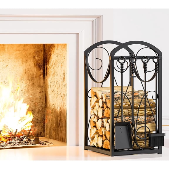 Firewood Rack Indoor Wood Holders Fireplace Tool Rack Outdoor Log Holder Rack Lumber Storage Stacking Fireplace Tools Set Wood Stove Accessories Black，Fireplaces