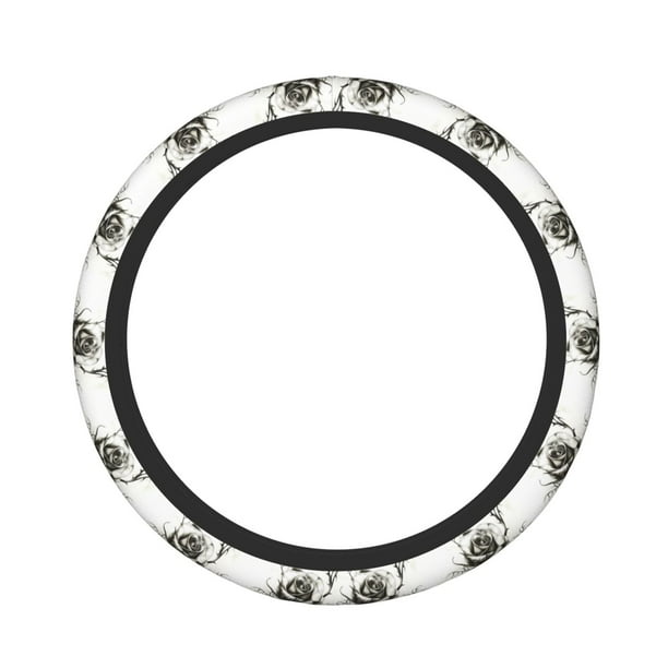 Balery Black And White Rose Fundas elásticas antideslizantes para volante, funda protectora universal para hombre y mujer, 15 pulgadas, accesorios para coche.