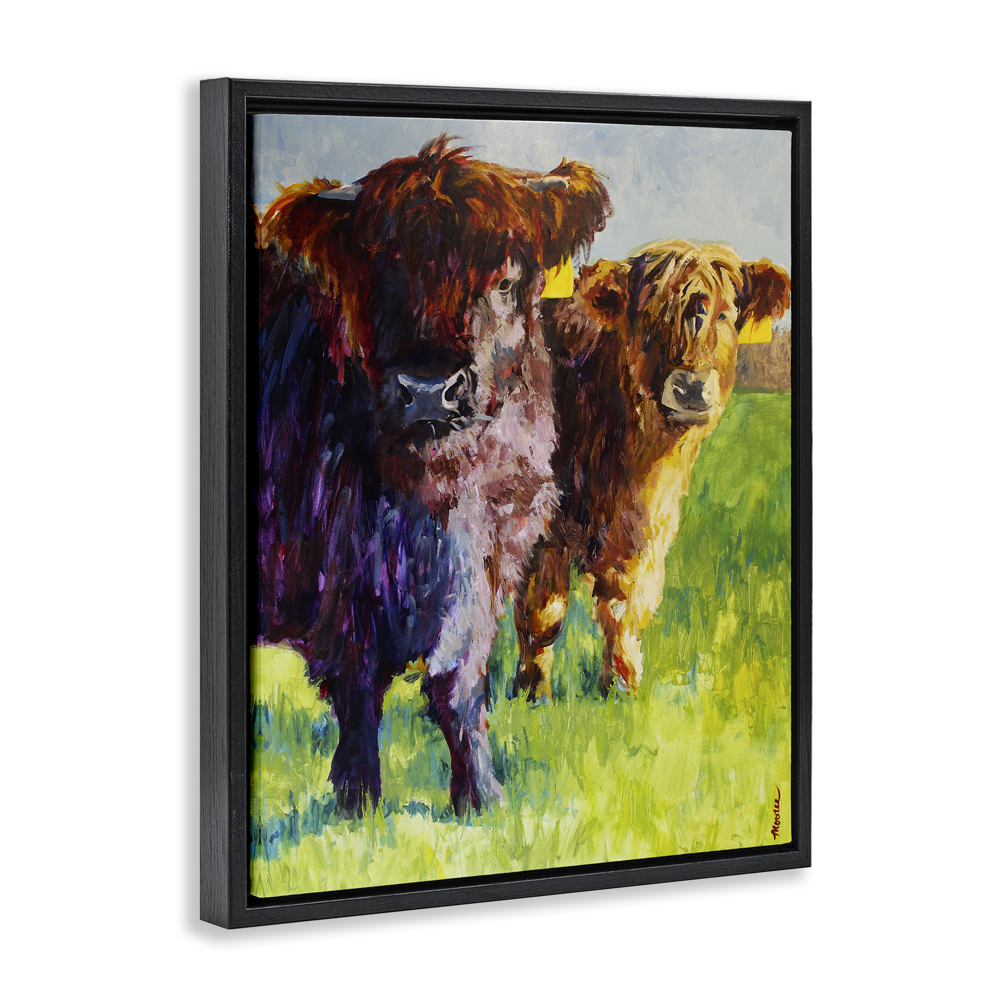 Stupell Industries Traditional Cattles Painting Animals Painting Black Floater Framed Canvas Art Print Wall Art, 17 x 21