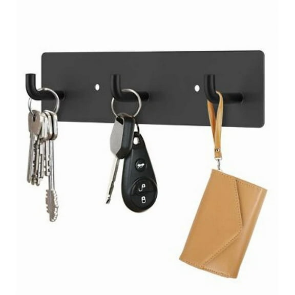 Self-Adhesive Black Metal Key Rack With 3Hooks,Wall-Mounted Key Holder For Home