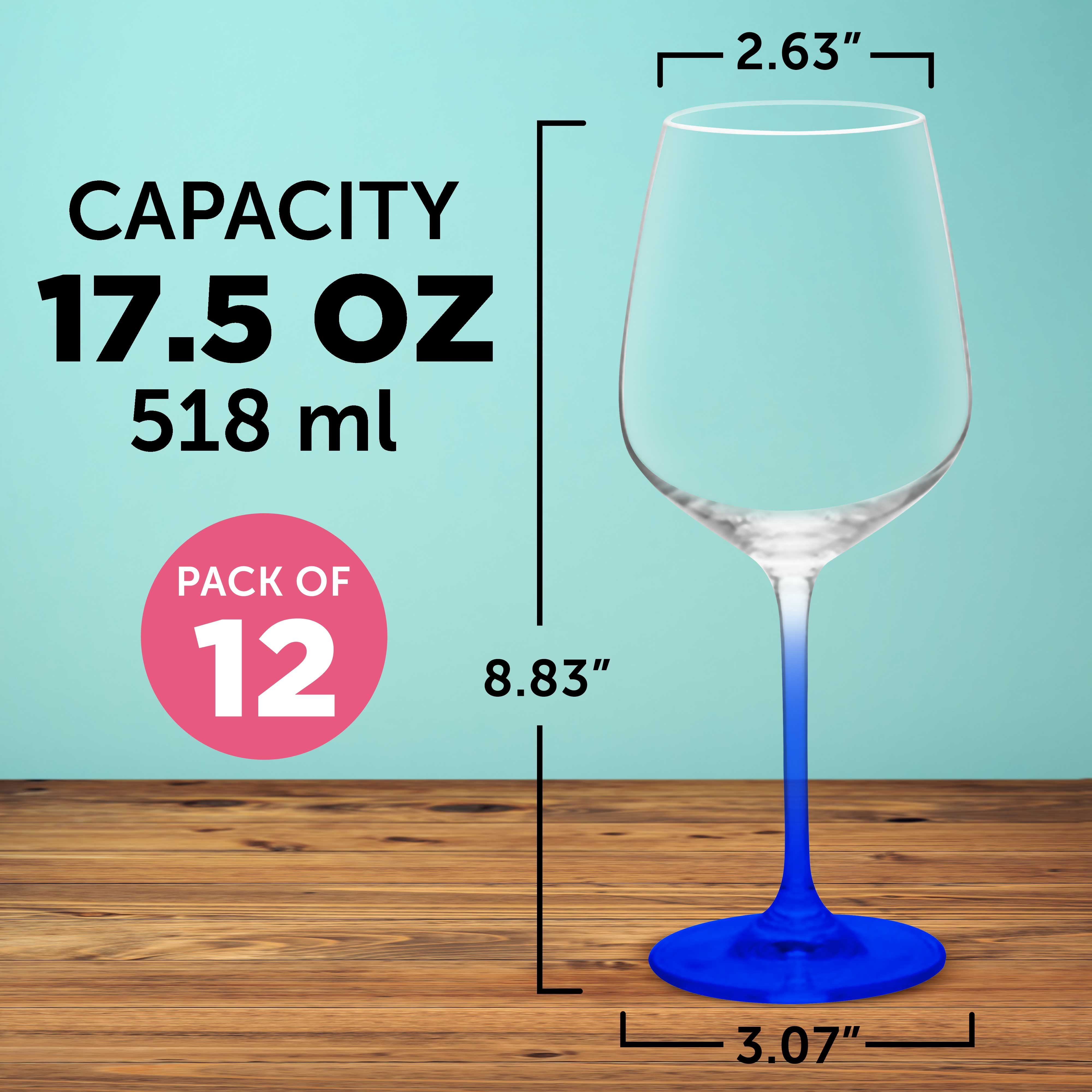 Crystal Wine Glasses 17.5 oz. Set of 12, Bulk Pack - Restaurant Glassware, Perfect for Red Wine or White Wine - Blue