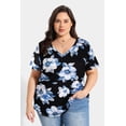 thumbnail image 2 of CASSIE LIZ Plus Size Womens Tops 4X Summer V Neck Shirts Blue Floral Fashion Short Sleeve Tee Loose Fit Tunics Spring Blouses Casual Slit Hem Pullovers 4XL 24W 26W, 2 of 5