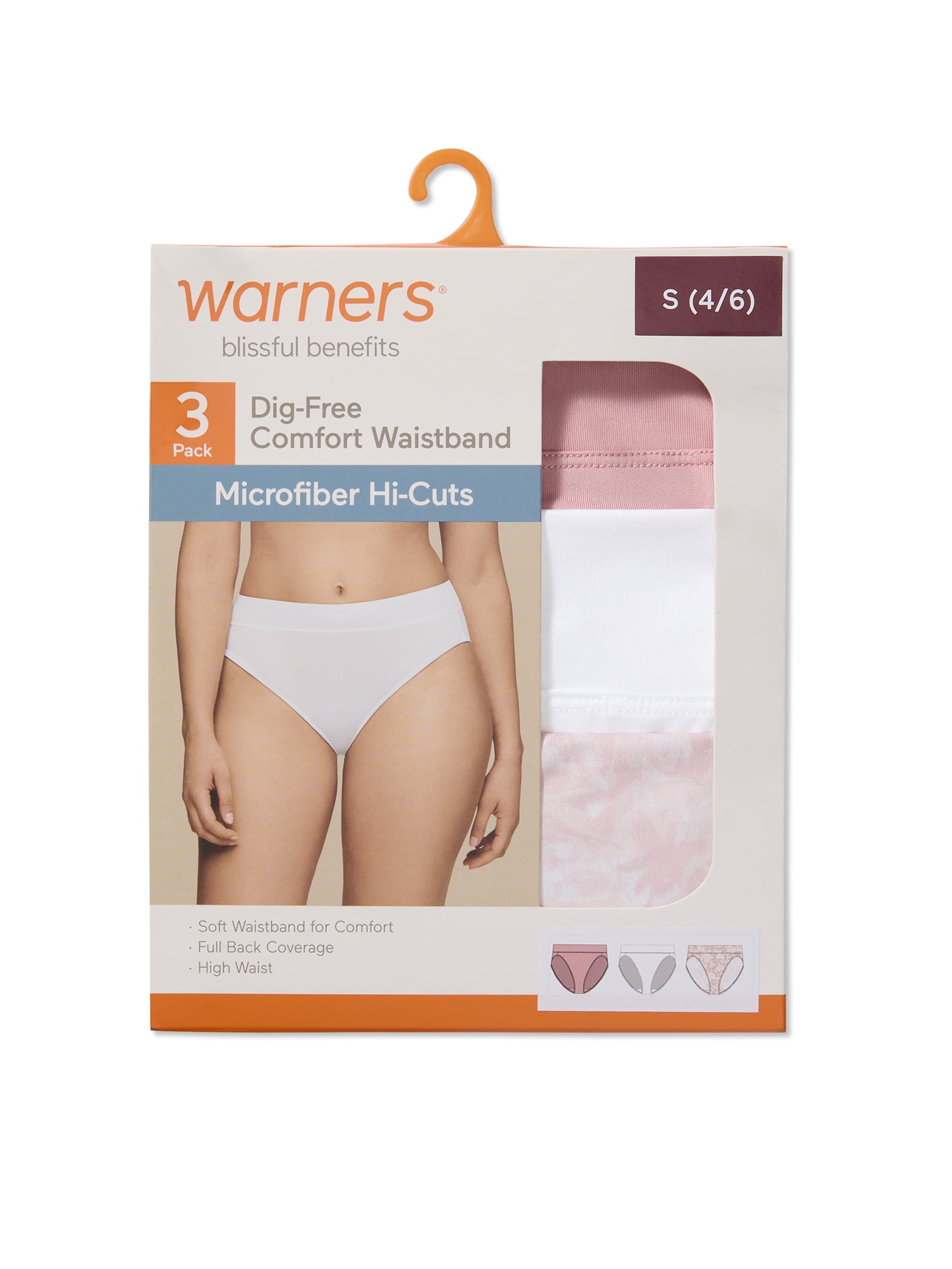 Warners® Blissful Benefits Women's Dig-Free Comfort Mid Waist Microfiber 3-Pack Hi-Cut S-3XL