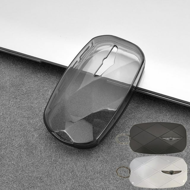 HUGFEGWE for Genesis GV90 GV60 Premium TPU Transparent Key Fob Cover Compatible for Genesis GV90/GV60 Car Key Case Remote Control Protective Case(Smoke Color) CA919-118045