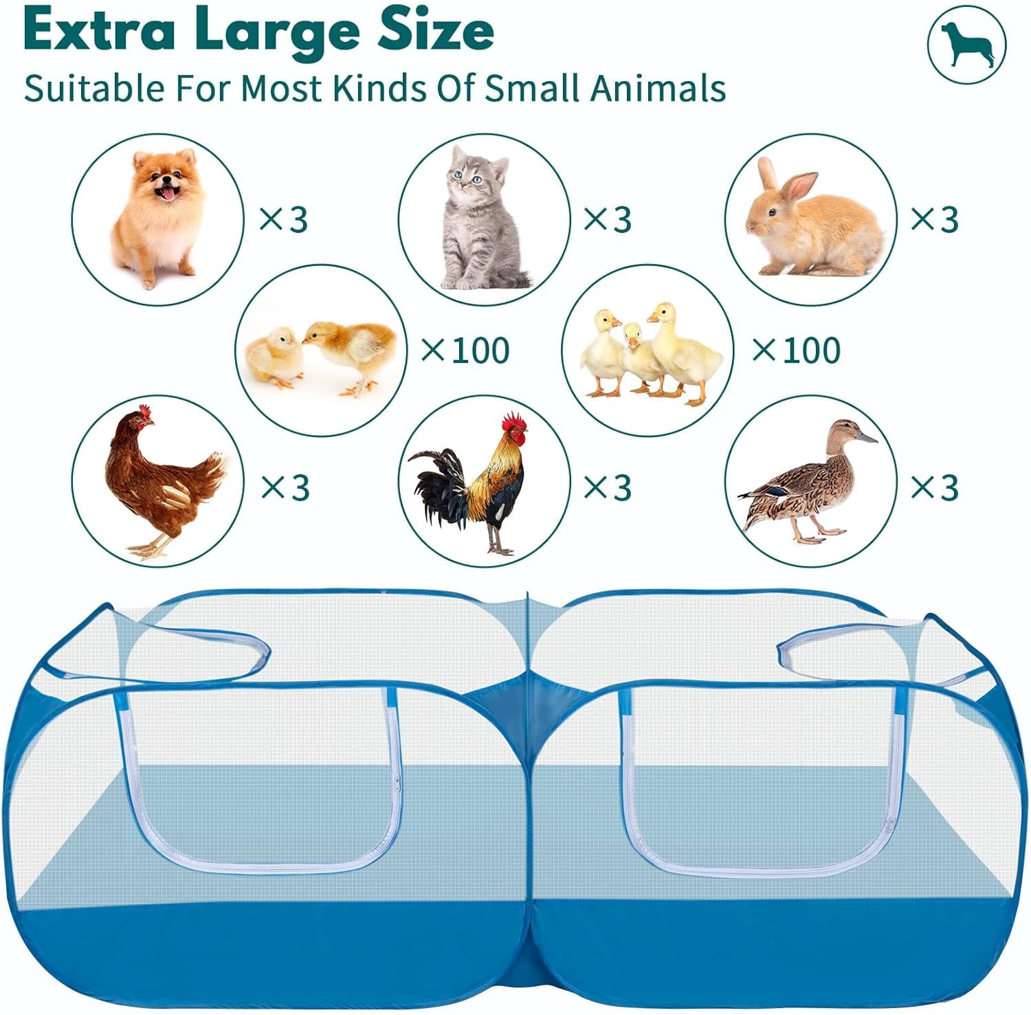 73" Large Small Animal Playpen with Detachable Bottom, Portable Chicken Coop Run and Chick Brooder, Pop Up Pet Enclosure Tent for Guinea Pigs, Bunnies, Puppies, Cats, Indoor/Outdoor Exercise Pen