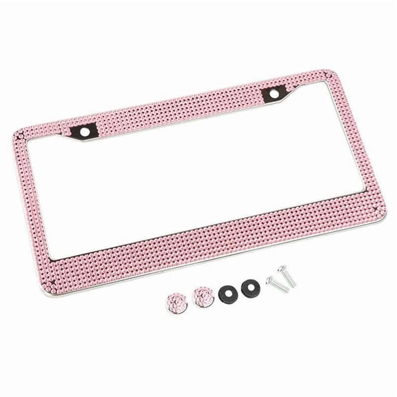 Pink Diamond Inlaid Oxidation and Fading Resistant License Plate Frame