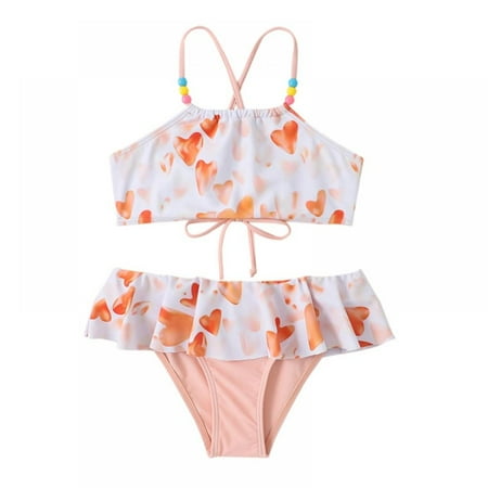 

BULLPIANO Kids Girls Bathing Suits Strap Criss Cross Back Bikini Swimsuit Summer Beach Outfits Set