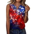 thumbnail image 2 of Women's 250th Anniversary Shirts American Flag Print Button Down V-Neck Sleeveless Tunics Celebration Comfy Regular Fit Summer Camping T-Shirts,S,#01 Watermelon Red, 2 of 5