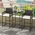 thumbnail image 4 of Costway 3 PCS Patio Bar Set Wicker Table & Armchairs with  2 Cushions & Glass Tabletop, 4 of 10