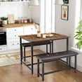 thumbnail image 3 of Vintage 3 Piece Kitchen Wood Rectangular Dining Table Set with 2 Upholster Bench for 4 Person, 3 of 9