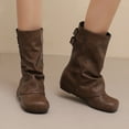 thumbnail image 4 of YLYL Women Slouchy Mid Calf Boots Fold over Wide Calf Flat Low Heel Pull on Riding Boots with Buckle Strap, 4 of 9