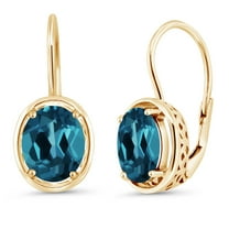 Gem Stone King 3.60 Ct Oval London Blue Topaz 18K Yellow Gold Plated Silver Dangle Earrings