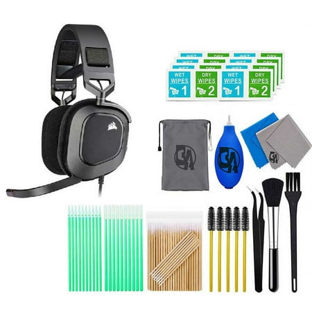 Pre-Owned CORSAIR - HS80 RGB WIRELESS Dolby Atmos Gaming Headset Carbon With Cleaning kit Bolt Axtion Bundle (Refurbished: Like New)