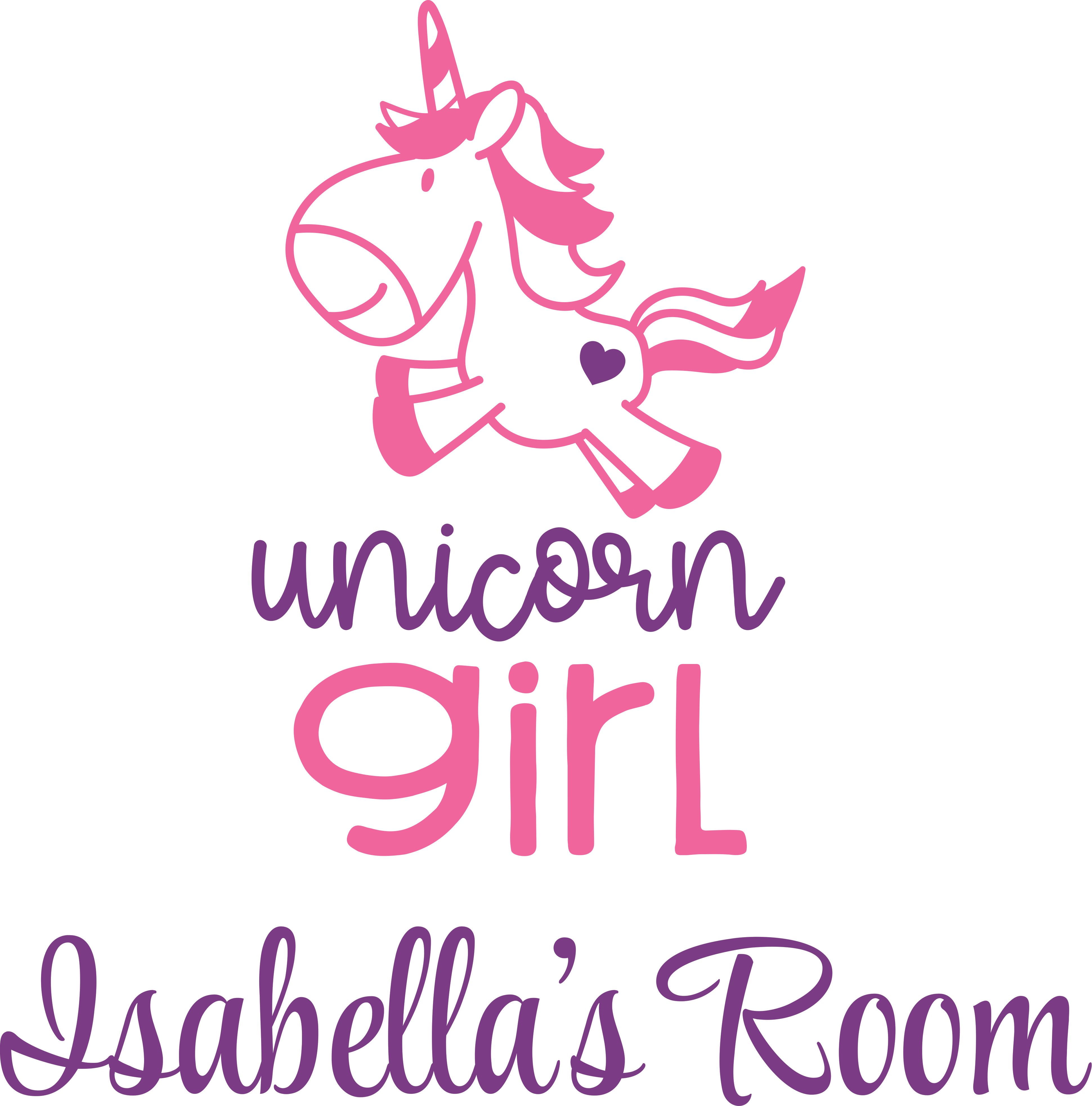 Unicorn Girl Cute Unicorns Sparkle Customized Wall Decal Custom Vinyl Wall Art Personalized