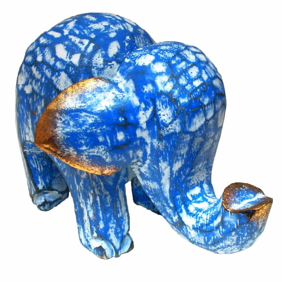 Stoneage Arts Inc 5" Blue Handmade Wooden Elephant Statue