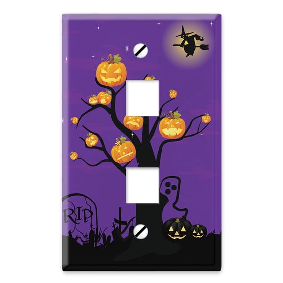 WIRESTER 2-Port Wall Plate for Keystone Jacks Modular Inserts Ethernet Cable, Pumpkin Halloween Tree