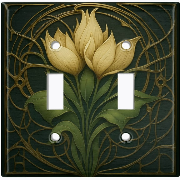 Metal Light Switch Wall Plate Outlet Cover (Printed Image of Art Deco Tulips - Double Toggle)