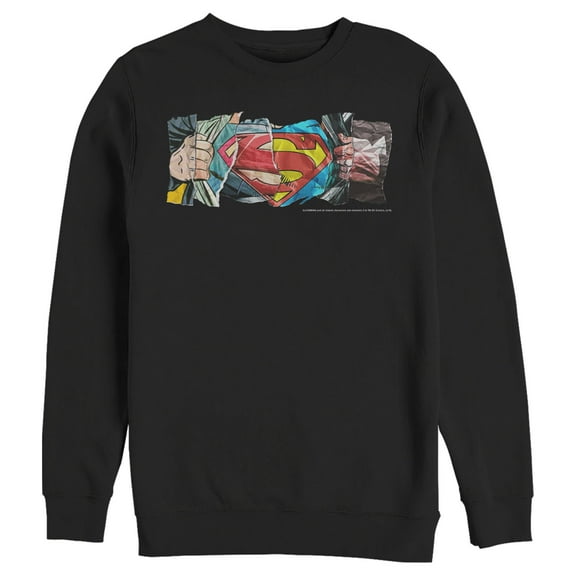 Men's Superman Logo Ripped Paper Sweatshirt Black 2X Large