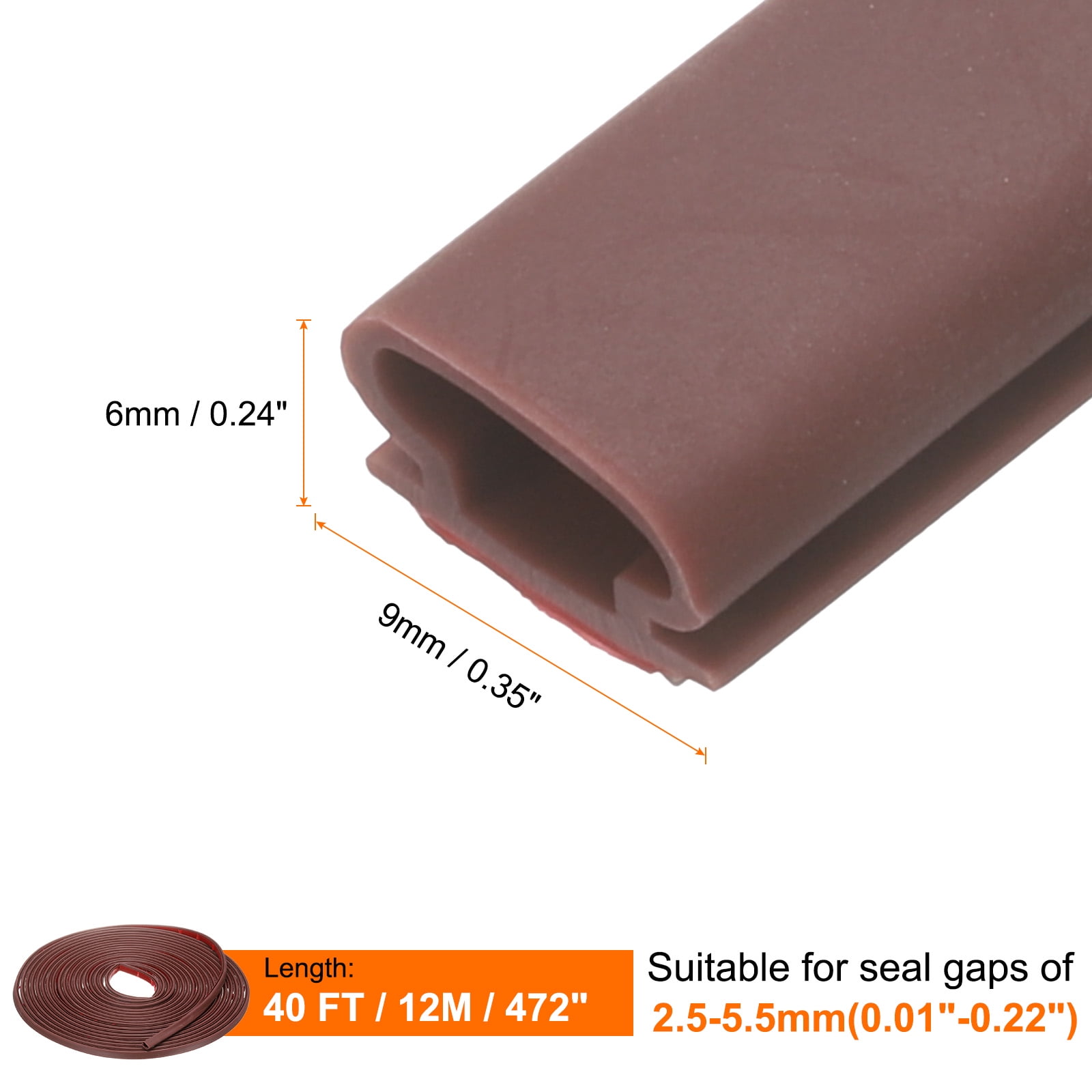 Uxcell Rubber Weather Stripping Door Seal 40ft x 9mm Self-Adhesive D-Shape Door Seal Strip Soundproof Waterproof for Door Frame Windows Insulation Large Gap, Brown
