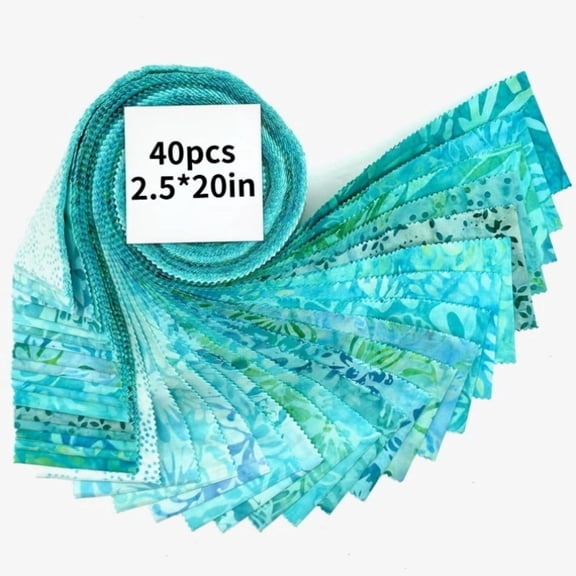 40Pcs Jelly Roll Fabric Strips for Quilting and Sewing, 2.6" x 20" Precut Fabric for DIY Craft Handmade Accessories, Blue Green Lake