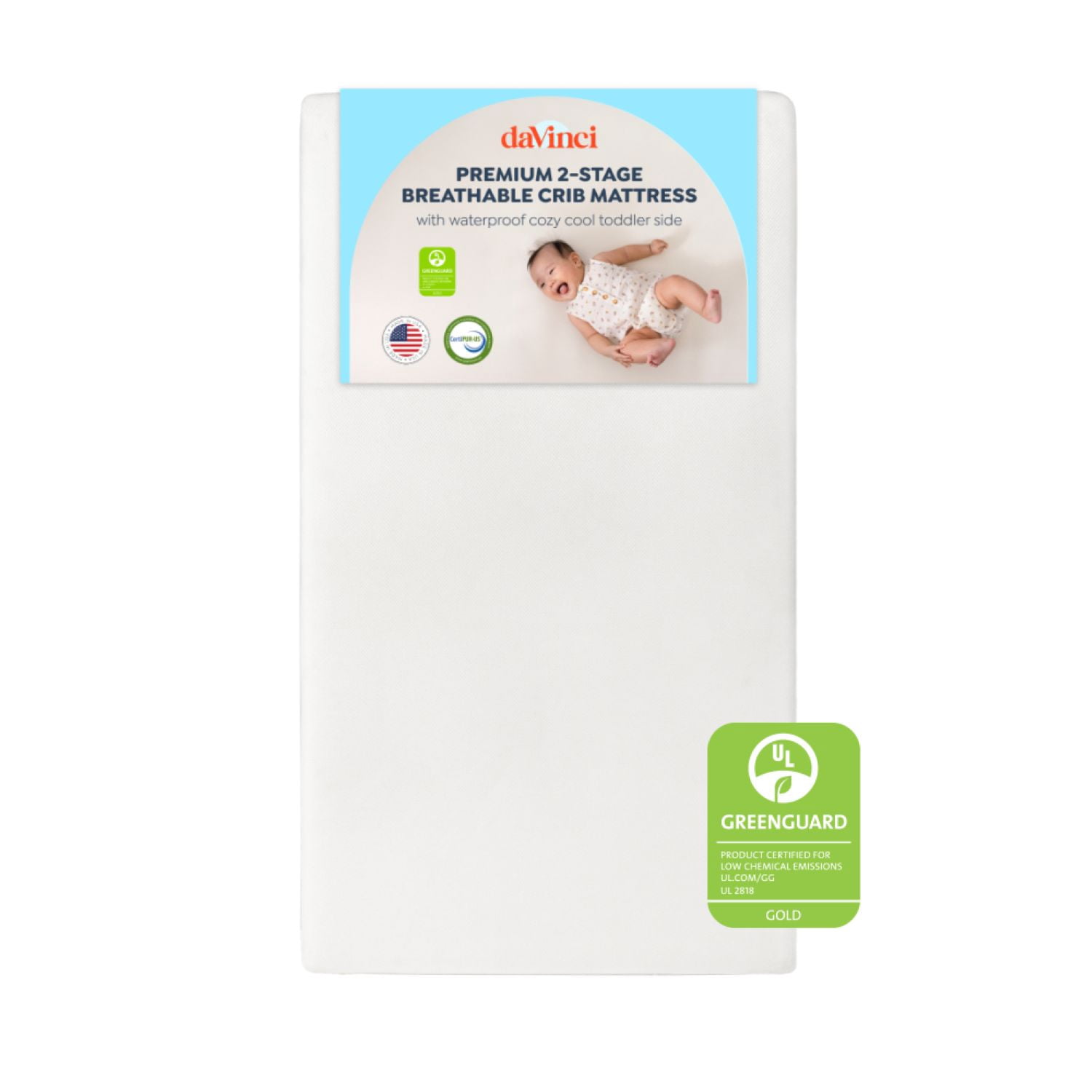 daVinci Sammy Scallop 4 in 1 Convertible Crib, White + Premium 2-Stage Breathable Crib Mattress