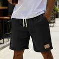 thumbnail image 2 of Besolor Men's Shorts Cotton Linen Casual Elastic Waist Drawstring Summer Lightweight Loose Beach Shorts with Pockets(Small,Black), 2 of 7