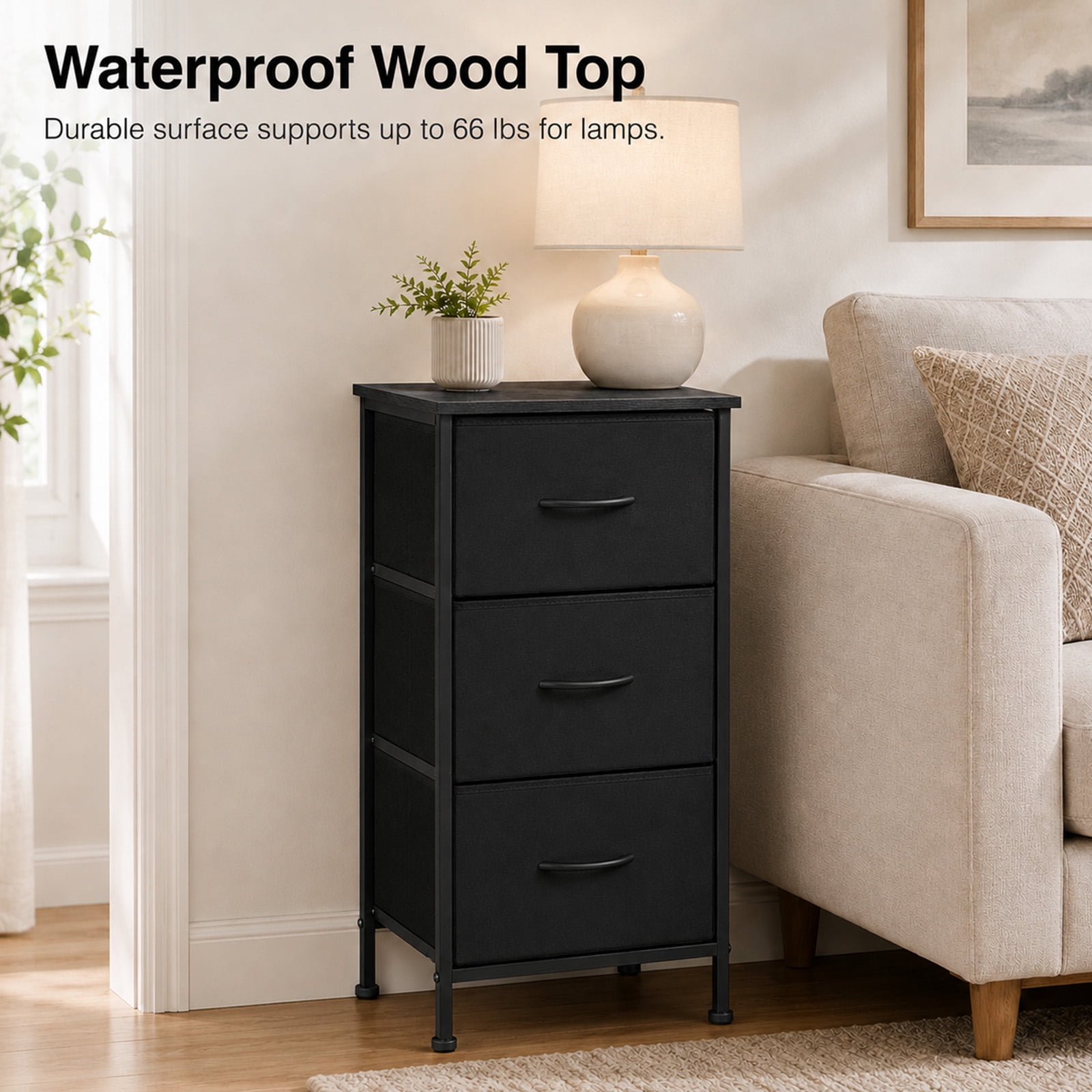 Alvantor 3-Tier Drawer Fabric Dresser, Roomy Fabric Drawers, Compact Nightstand, Bedroom or Closet Use, Chest Of Drawers, Dresser for Small Spaces