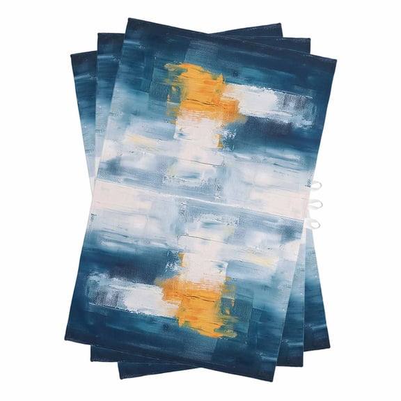 Navy Blue Yellow Kitchen Towels Set of 3, Water Absorbent Dish Towel, Modern Oil Painting Art Abstract Decorative Hand Towels - Quick Drying Cloth for Cooking Baking, 18x28 Inch
