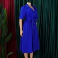 thumbnail image 4 of AURA Plus Size Suit Collar Swing Midi Dress Short Sleeve High Waist Belted Solid Color Summer, 4 of 10
