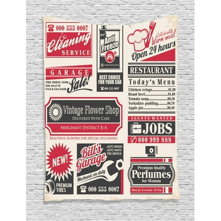 Retro Tapestry, Retro Newspaper Magazine Design Outdated Layout Different Topics Title Artwork, Wall Hanging for Bedroom Living Room Dorm Decor, Cream Red Black, by (Best Newspaper Layout Design)