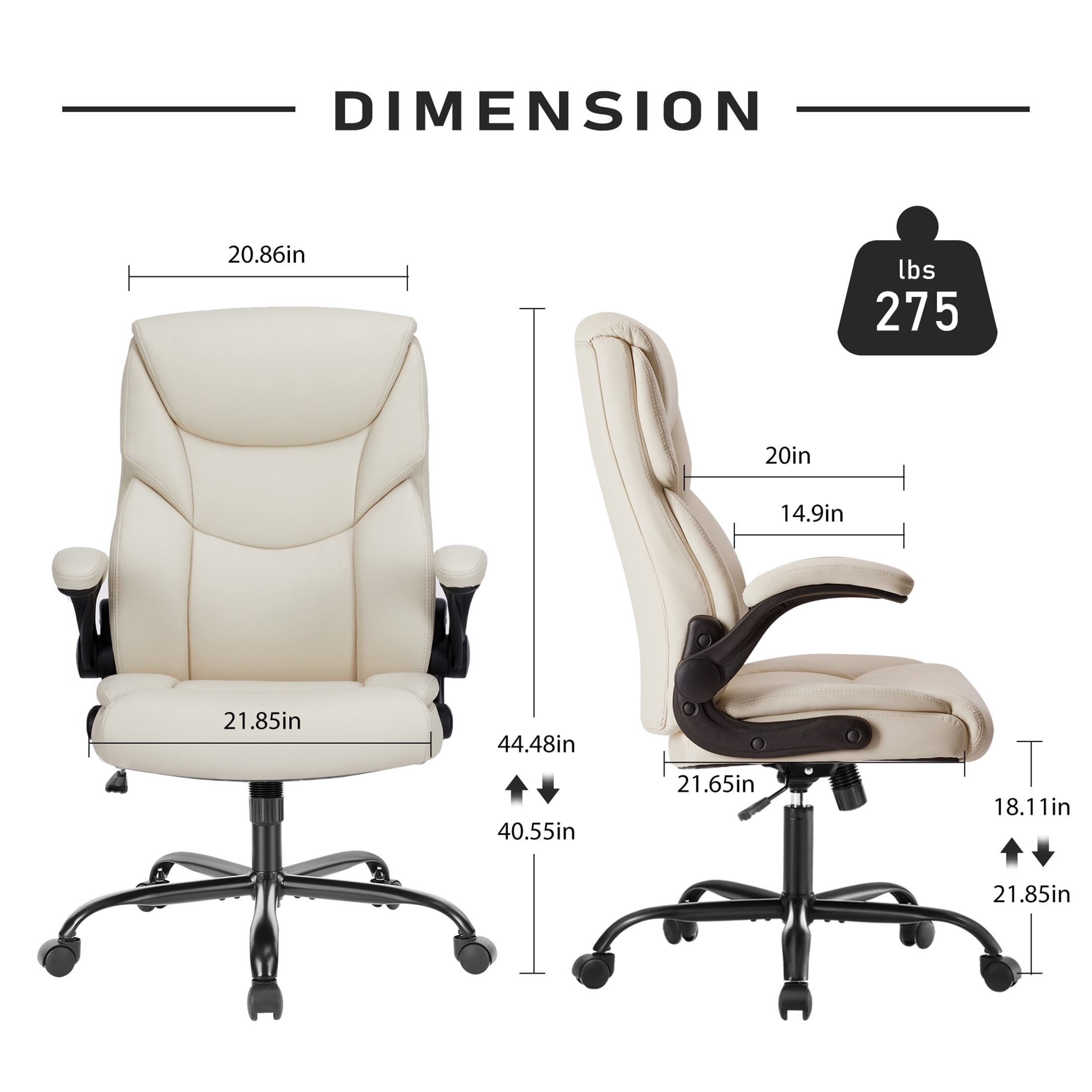 CONCETTA High Back Office Chair,PU Leather Desk Chair with Lumbar Support, Wheels, and Flip-up Armrest, White