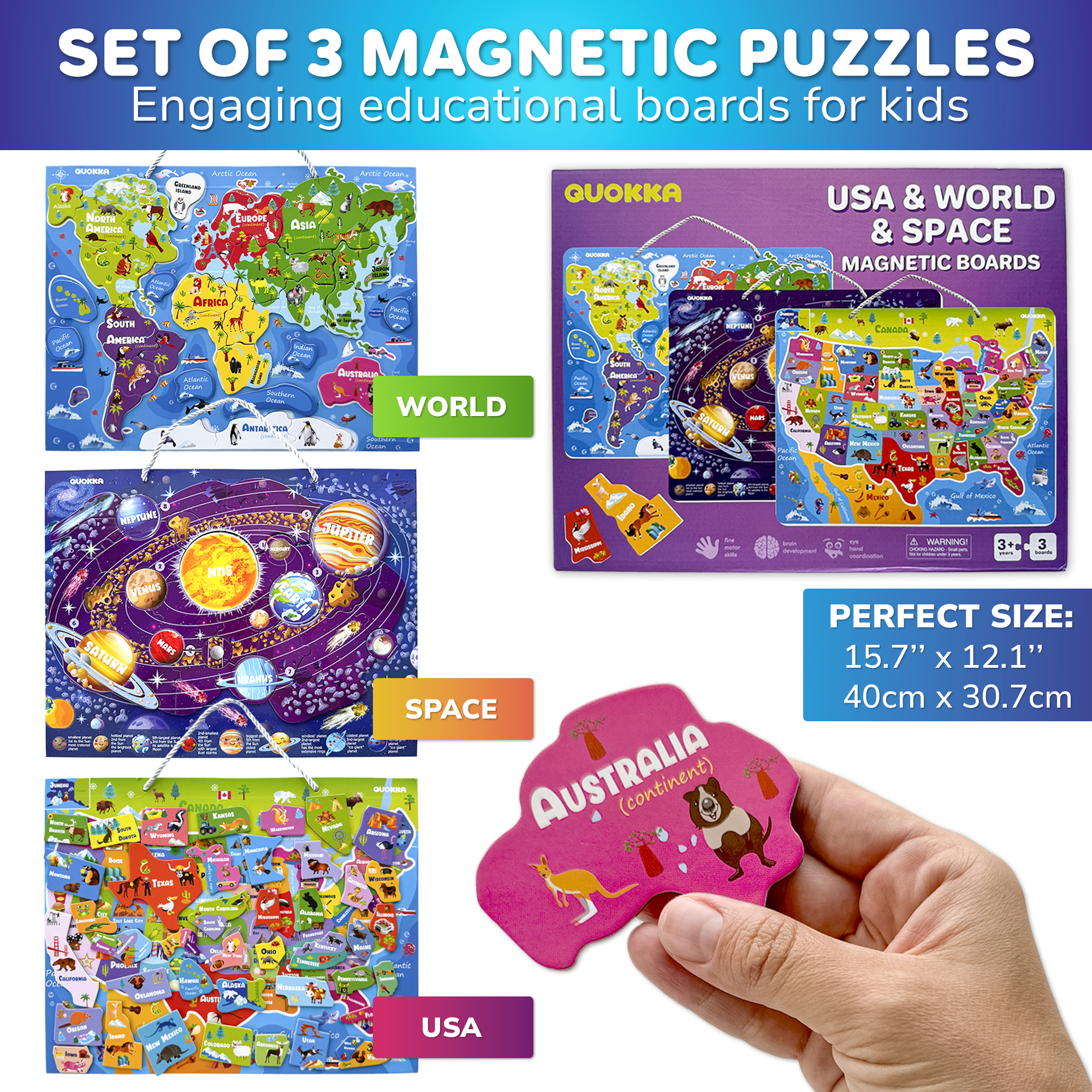 Quokka Magnetic Puzzles for Kids Ages 4-8 - 3 Educational Travel Games for Toddlers 6-8 Year Olds