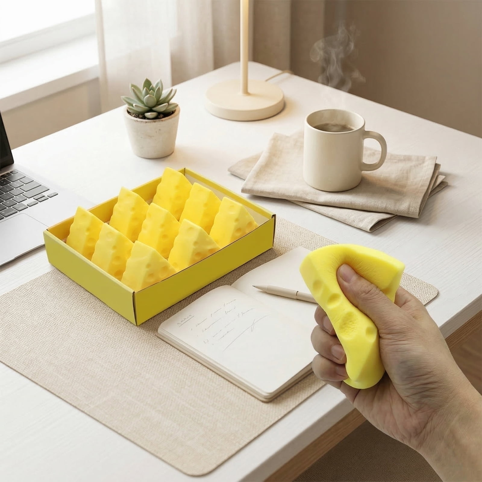 12PC Cheese Slow Rising Squeeze Fidget, Creative Food Stress Reliever in Color Box, Soft Hand Tool Set for Anxiety Management and Daily Relaxation，Yellow