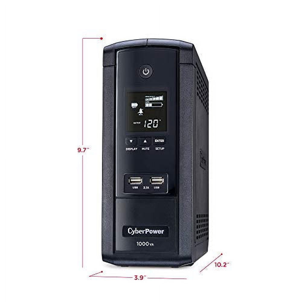 CyberPower BRG1000AVRLCD Intelligent LCD UPS System, 1000VA/600W, 10 Outlets, AVR, Mini-Tower, 5-Year Warranty