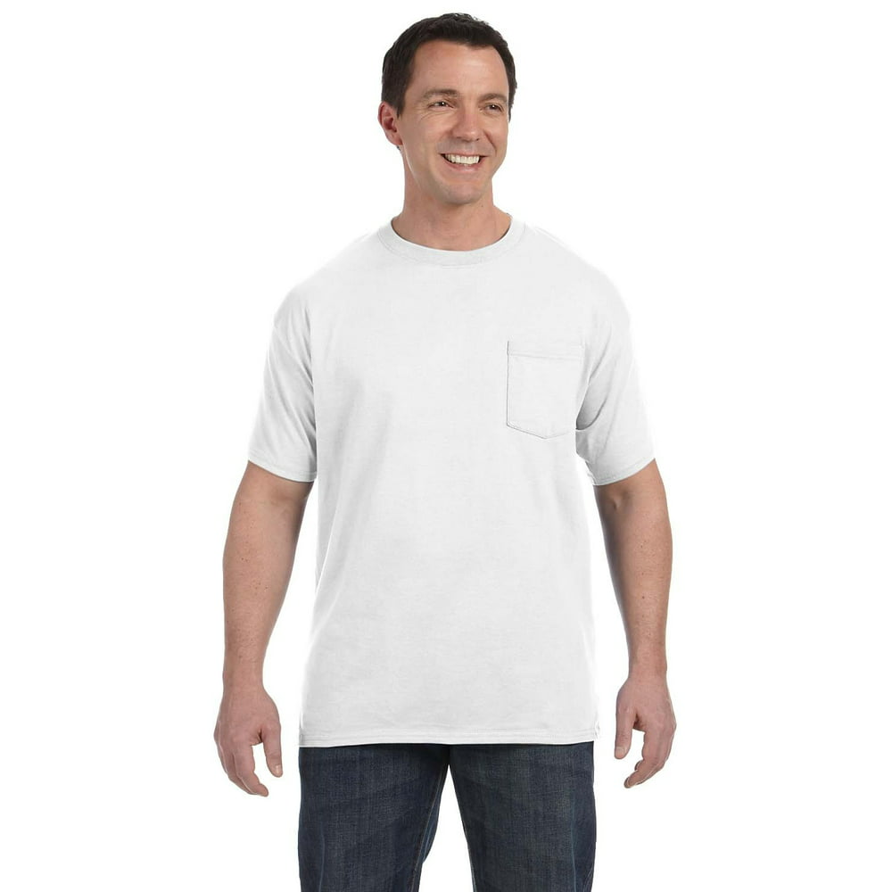 Hanes - The Hanes Mens 61 oz Tagless Pocket T-Shirt - WHITE - XL