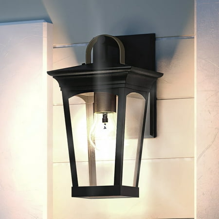 

Luxury Cosmopolitan Outdoor Wall Sconce 14.25 H x 7.125 W with Contemporary Style Elements Transitional Design Midnight Black Finish and Shatterproof Glass UHP1262