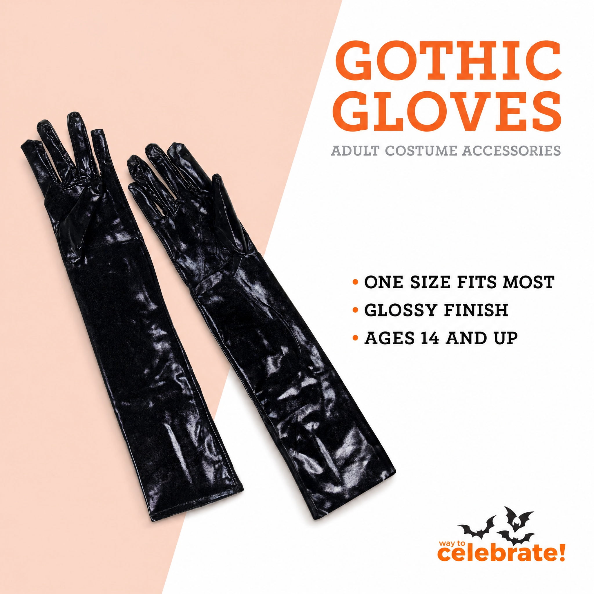 Gothic Gloves Costume Accessory for Adults, Black, Halloween by Way To Celebrate