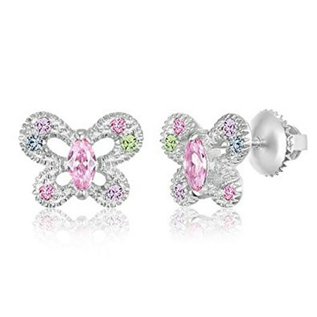Chanteur Childrens Jewelry Earrings Bracelets More Children S Earrings 925 Sterling Silver With A White Gold Tone Crystal Erfly Back Kids