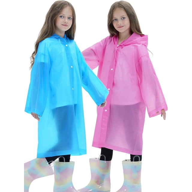 Lot de 2 Imperméables pour Enfants, Ponchos de Pluie Réutilisables avec Capuchon et Manches Imperméables pour Garçons et Filles