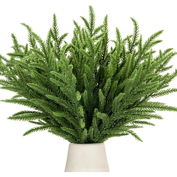 24Pcs Christmas Norfolk Stems, 14" Artificial Pine Branches Faux Evergreen Pine Sprigs Picks for Christmas Wreath Making DIY Crafts Home Decoration (Green)